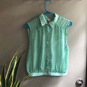 Polka dot mint green button front blouse